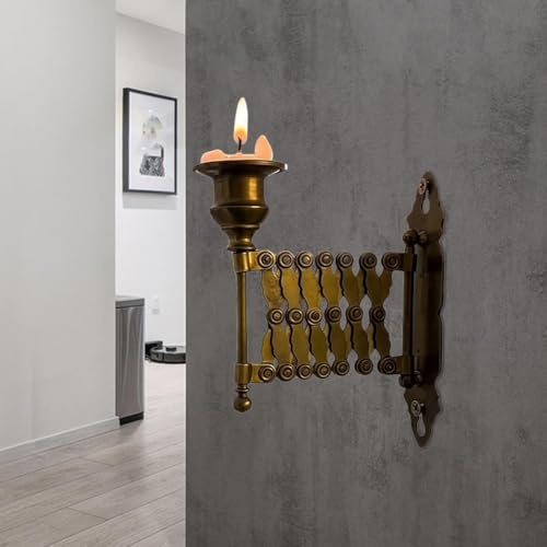 JOYWU Extending Taper Candle Holder,Gold Taper & Pillar Wall Candle Holder,6-13 in Adjustable Length Metal Hanging Wall Sconces,Wall Mounted Candle Sconce for Living Room Dining Room Entryway Decor