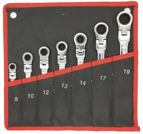 Llaves Fijas Con Carraca Juego de llaves de carraca de acero al cromo vanadio de primera calidad, combinación de cabeza flexible, llave inglesa, juegos de llaves, herramienta de mano Llave Carraca(7pc