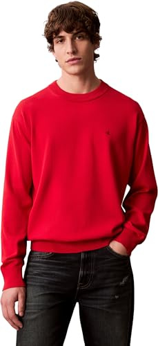 Calvin Klein Uomo Pullover Cotton Relaxed con Scollo Rotondo, Rosso (Adrenaline Rush), M
