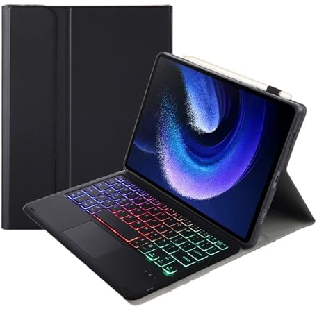 JZCZMCE Funda con Teclado para Xiaomi Mi Pad 7/7 Pro 11.2 2024, Contiene Ñ, 7 Colores retroiluminados, Teclado Inalámbrico Desmontable con Panel Táctil Inteligente,Negro
