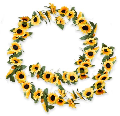 TaleMoon Sonnenblumen Künstliche Girlande, 3 Stück 2,4m künstliche Blumen, Blumenranken Künstlich, Pflanzengirlanden Künstlich Sonnenblumen, für Garten Hochzeit Party Deko