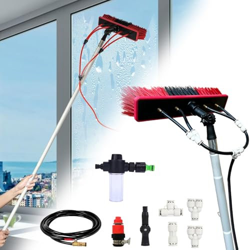 YFSMBD Teleskop Waschbürste mit Seifenspender | 3m - 13.6m aus Aluminium | PV Anlage Reinigung, PV Reinigungsbürste | Wintergarten Reinigungsset oder Waschbürste mit Teleskopstiel (55cm Bürste,4.6m)