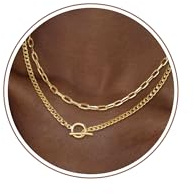 Tewiky Necklaces for Women - 14K Gold Plated Layered Necklace Set Cuban Link Choker Paperclip Gold Chain Toggle Clasp Necklace, Hypoallergenic Fashion Chunky Jewelry