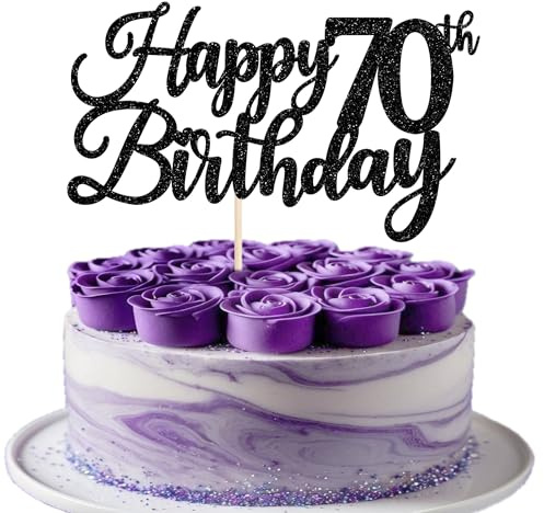 1 Pack Happy 70th Birthday Cake Topper Black Glitter Cheers to 70 Years Hello 70 Fabulous Cake Pick for It's My 70 Birthday Theme Celebrate Party Cake Decorations Supplies