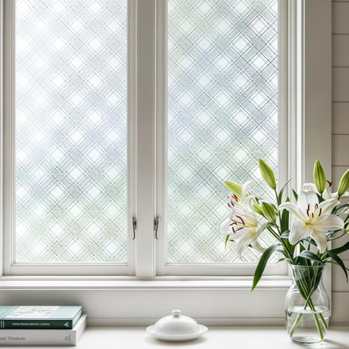 Qualsen Fenêtre Film Fenetre Anti Regard Film Opaque Fenetre Films Electrostatique Vitre Brise Vue Anti UV Dépoli Motif Losange, pour Bureau Maison Salle de Bain Chambre Cuisine 44,3x200cm
