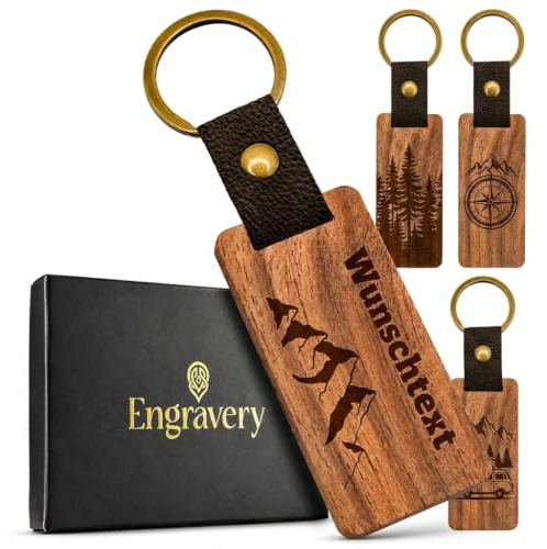 Engravery Schlüsselanhänger personalisiert, Walnussholz - Handgemachter Anhänger mit Gravur als individuelles Geschenk