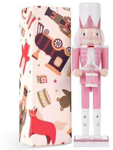VorFor Pink Drummer Nussknacker Figur,Rosa Serie 30CM Nussknacker Weihnachten,Kreative Handwerksgeräte,Die Als Weihnachtsdekorationen Oder Feiertagsgeschenke Verwendet Werden Können.