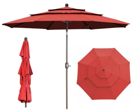 COWVIE 3m 3-Tier Patio Parasol, Outdoor Table Sun Shade Umbrella, Beach Umbrella with Tilt Adjustment