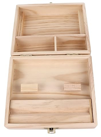 ARTOCT Scatola portaoggetti con vassoio per rollare, 4 scomparti, in legno sostenibile, per conservare erbe e gioielli