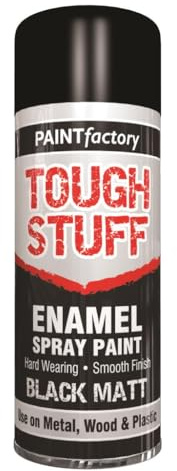 PF Tough Stuff Enamel Spray Paints – 400ml Aerosol for Wood, Metal, Plastic & DIY Projects – Gloss, Matt & Primer Finishes (Black Matt - 2577)