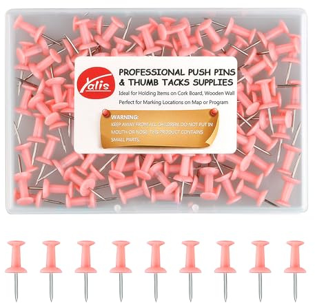 Yalis Push Pins 100-count Pink Thumb Tacks Standard Dark Pushpins Steel Point and Plastic Head (Pink)