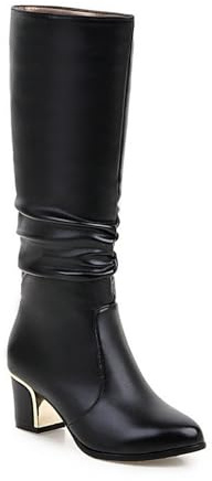JMdfcqer Genou Haute Bottes Femme Botte Slouchy Bout Pointu À Bloc Talons Bottes Longues d'hiver Chaudes,Noir,43 EU