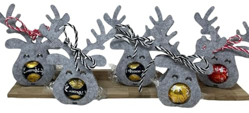 CJ&M 10 Stück Rentier Mitarbeiter Geschenk | Weihnachtsdekoration | Schokoladenhalter | Geschenkidee | kleines Geschenk Geschenkanhänger Gastgeber Geschenk Elch
