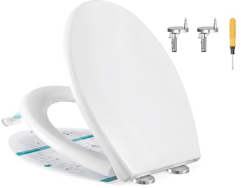 SONGMICS Abattant WC Forme O, avec Frein de Chute, Siège en Uréa-duroplast,Poignée, Clipsable, Lunette de Toilettes Universel, Installation Facile, Capacité 300 kg, Blanc BTL101WZ01