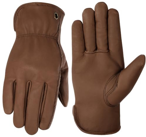 flintronic Guante de Trabajo Piel, Guantes Jardin para Hombres y Mujeres, Guantes Cuero, para Jardinería, Soldadura, Construcción, Motosierras, Seguridad, Granjas, Pastos, Etc.