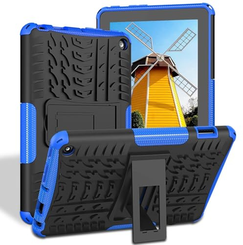 TASSKTO For Fire 7 Case, (2022-12th Generation) Dual Layer Heavy Duty Shockproof Military Grade Case with Kickstand,for Nokia,huawei Case-Blue