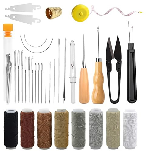 GMBANK 33 Pcs Leather Sewing Kit | Leather Needles Hand Sewingt For Sofas Shoes Handbags Leather Stitching Kit Diy Sewing Craft