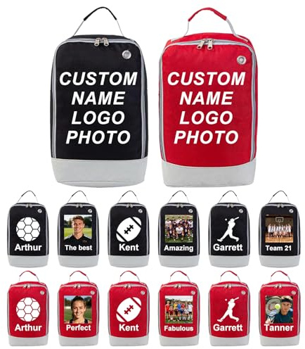 Bolsa para Botas Deportivas Personalizada con Logo y Nombre, Impermeable fácil de Limpiar Unisex para fútbol Rugby Baile (Negro)