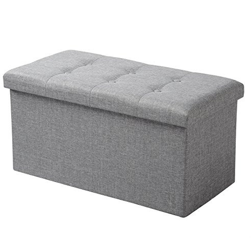 WOLTU Sitzhocker mit Stauraum Sitzbank faltbar Truhen Aufbewahrungsbox, Deckel abnehmbar, Gepolsterte Sitzfläche aus Leinen, 76x37,5x38 cm, Hellgrau