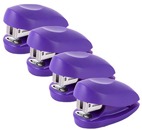 Mini-Heftger t, Tot, 12 Blatt, inklusive integriertem Klammerentferner und 1000 Standardklammern, Violett, 4 St ck