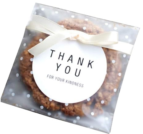 Vasdoo Self Adhesive Treat Cellophane Cookie Bag, White Polka Dot Party Favor Bag for Bakery, Candy, Cookie (5.5 x 5.5 inches, 100 Pcs)