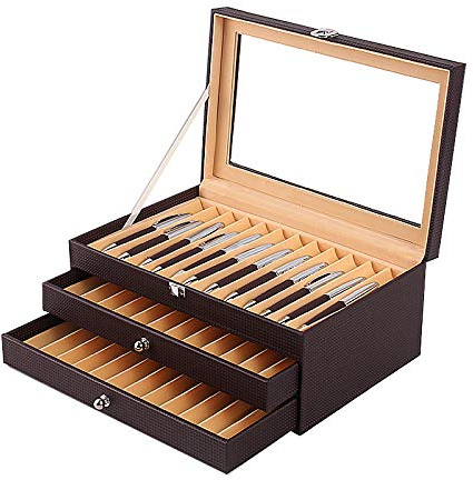 MR Maestro Relojero - Vitrina Colección para 36 Estilográficas | Caja Organizadora de Estantería | Almacenamiento Plumas, Lapiceros | Bolígrafos Bonitos | Caja para Colección, Negra