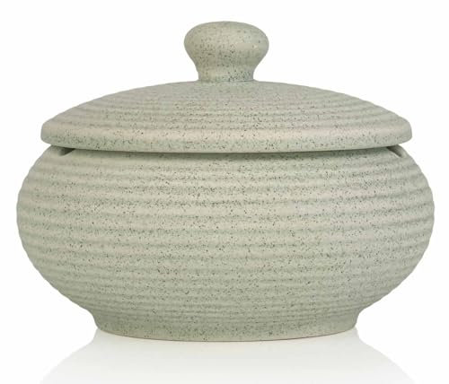 Askfat med lock, keramisk askfat för cigarett, vindtätt askfat för utomhusbruk, inomhusbruk, vintage-askfat för hem- och kontorsinredning, bar, café, hotell (ljusgrön)