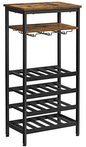 VASAGLE Weinregal für 20 Flaschen, Weinregal, Weinregal, mit Gläserhalter, für Keller, Küche, Esszimmer, Industriestil, 50 x 32 x 100 cm, rustikales Braun und Schwarz LWR020B01