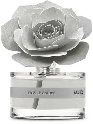 MUHA' | Raumduftdiffusor Rosa Diffuser, Duft Fiori di Cotone, Raumduftdiffusor mit Rosenholz aus Birke, 50 ml Format