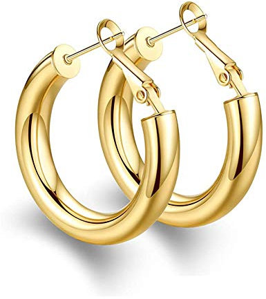 BMMI - Orecchini a cerchio grandi e grandi, 14 K, placcati in oro spesso, 25 mm, 30 mm, 40 mm, 50 mm, Rame, Nessuna pietra preziosa