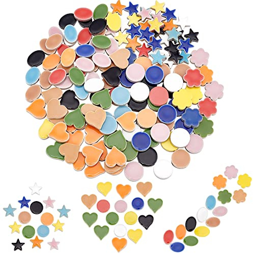 PandaHall Keramikmosaikfliesen für Kunsthandwerk, 0,55 lb Mischform Porzellan Cabochons, Mosaikfliesenzubehör für Heimwerker, Teller, Bilderrahmen, Blumentöpfe, handgefertigten Schmuck