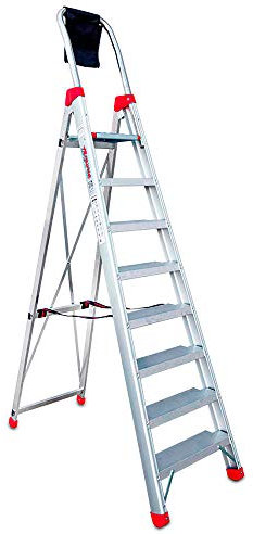 Faraone - Escalera de Aluminio - Escalera de Tijera DOMUS08-254 x 60 x 15 cm - Escalera 8 Peldaños - Máxima Seguridad - Fácil Transporte - Peldaños Anchos y Cómodos (EN 708)