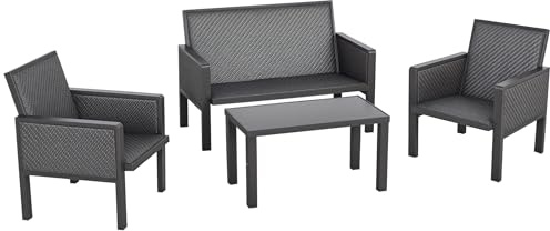 Outsunny Salotto da Giardino con Divano da Esterno e Tavolino, Mobili da Giardino in Rattan Sintetico, Set 4 Pz, Grigio