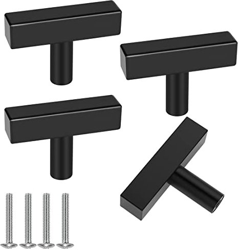 Drenky Möbelknöpfe Schwarz, 4 Stück Schrankknöpfe Edelstahl mit Schraube Vintage Schrankgriffe für Schublade, Kommode, Möbel, Küche, Heimdekoration