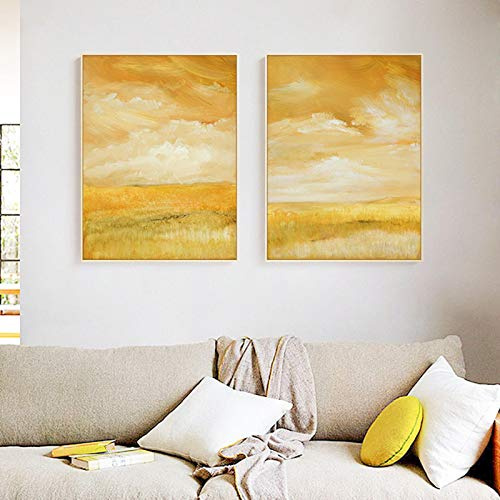 Abstrakt Gelb Orange Himmel Szene Leinwand Gemälde Poster Drucke Wandkunst Bilder Wohnzimmer Wohnkultur 30x40 cm-2 rahmenlos