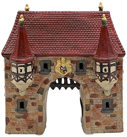 Dekohelden24 Vindljus stadsgrind av porslin med belysning, L/B/H ca 18 x 17 x 19 cm