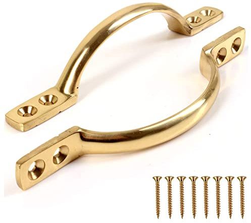 Pull Handle Brass 125mm Solid Brass Bow Handle Sliding Barn Door Handle for Furniture or Sash Window Frames Cabinet Drawer Cupboard Knobs Pack of 2.