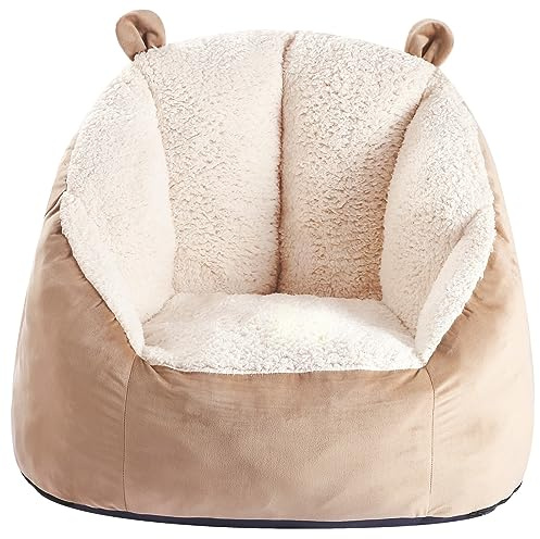 MOMCAYWEX Cute Soft Bean Bag Chair for Kids with Fluffy Bear Ears, Cozee Fluffy Lazy Chair for Up to 10 Years Old Girls and Boys