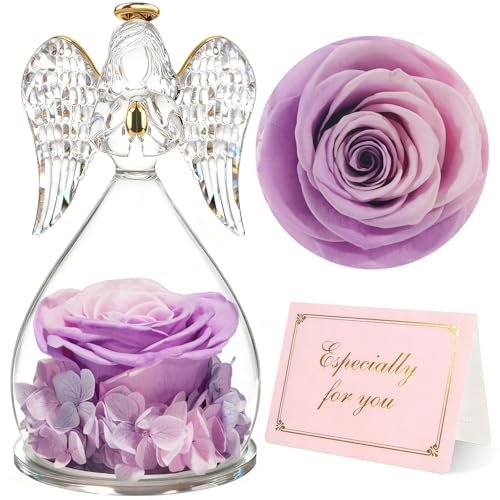 Yamonic Ewige Rose Engel Geschenke für Frauen,Ewige Rose im Glas Geburtstagsgeschenk für Frauen, Engel Figur Geschenke für Mama,Schutzengel Geschenk Weihnachten, Oma Geschenk, Muttertagsgeschenke