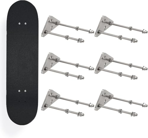Frcctre 6 Pack Skateboard Wall Mount, Aluminum Skateboard Wall Hanger Skateboard Floating Deck Display Racks Stand Skateboard Storage Hanger for Skateboard Deck Display and Storage