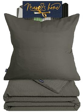 Marie´s Home Seersucker 1616.2356 - Juego de ropa de cama de 2 piezas (155 x 220 cm, funda nórdica y 1 funda de almohada de 80 x 80 cm), color gris