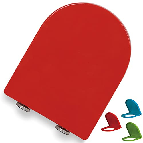 Toilet Seat D-Shaped Toilet Seat Slow Soft Close with Quick Release Adjustable Hinges, Polypropylene (PP) Loo Seat, Simple Top Fixing (Color : Red, Size : OneSize)