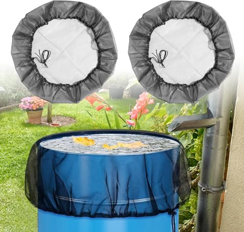 LUKDUNG 2 Stück Regentonnen Netz, 95cm Regentonne Abdeckung mit Zugkordel, Verstellbares Regentonnennetz, Schutznetz für Regentonne, Schutz vor Laub Insekt