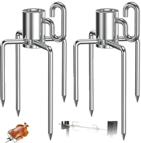 Yudobliss Aghi da Carne per Spiedo per Barbecue, Pinza per Carne, Forchetta, 2 Pinze per Carne per Spiedo Rotante, Pinze per Carne BBQ in Acciaio Inox, Argento
