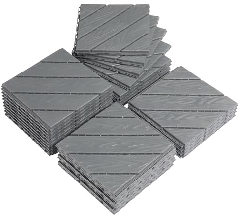 LEADZM WPC Fliesen, Balkon Bodenbelag, 30 x 30 cm 27 Stück / 2,4m² | Wetterfeste Terrassenfliesen mit Klicksystem, Geeignet für Balkon und Garten, Dunkelgrau