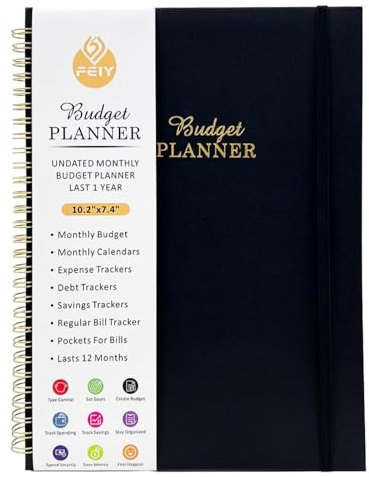 Joucien 16K Finanzplanungs-Notizbuch mit Aufkleberspule und Loseblatt-Notizbuch, Schwarz