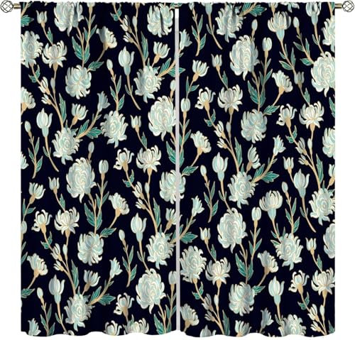 Vorhang Blickdicht Gardinen Mit Ösen - 2 Stücke 140 (B) X 160 (H) cm Verdunklungsvorhänge 3D Blumenpflanze Muster Thermovorhang Für Kinderzimmer Schlafzimmer Weihnachtsgardinen 9426351132480