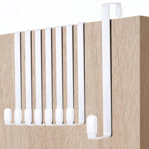 HuaJiao 8 Pack Over Door Hook, Over The Door Hanger Heavy-Duty Coat Hooks for Bedroom, Bathroom, Kitchen, Wardrobe, Dormitory (White)