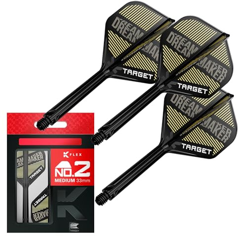 Target Darts Dimitri Van den Bergh K Flex Flights und Shaft System, No.2 | Packung mit 3 Kflex All In One Flights, Player Edition Darts Zubehör | K-Flex Dart Schaft Short/Intermediate/Medium