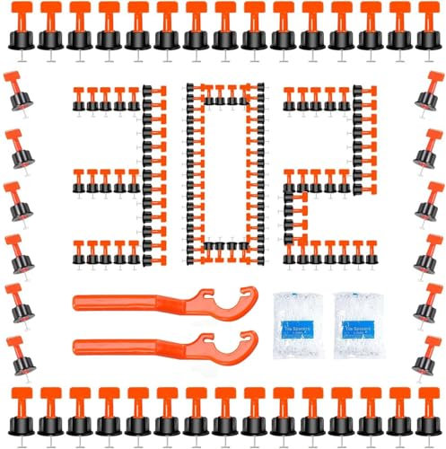 Lot de 302 systèmes de nivellement de carrelage, 100 cales, système de nivellement de carrelage avec 2 clés spéciales, 200 outils pour carrelage mural et de sol